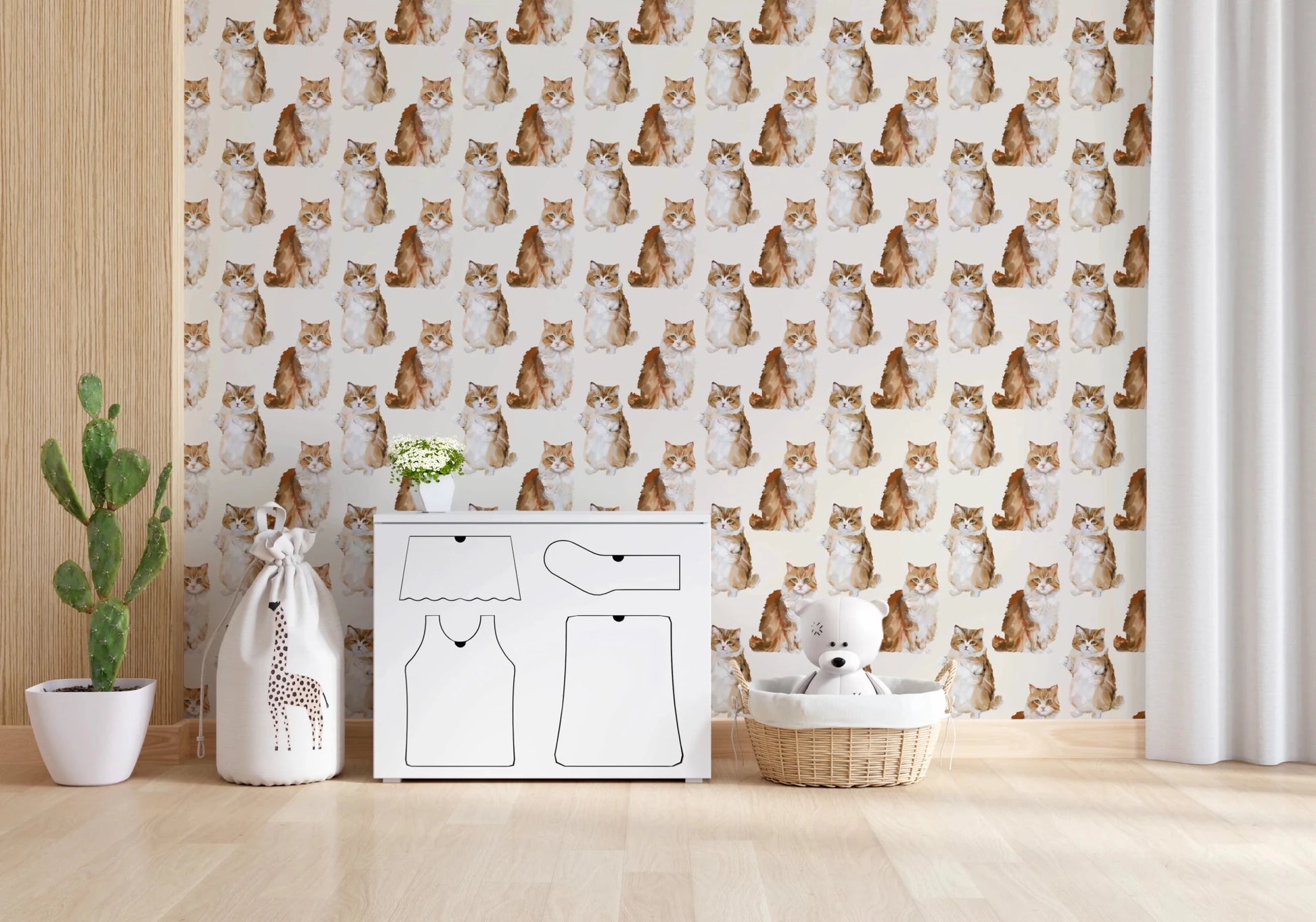 Tabby cat oil painting wall mural for living spaces.