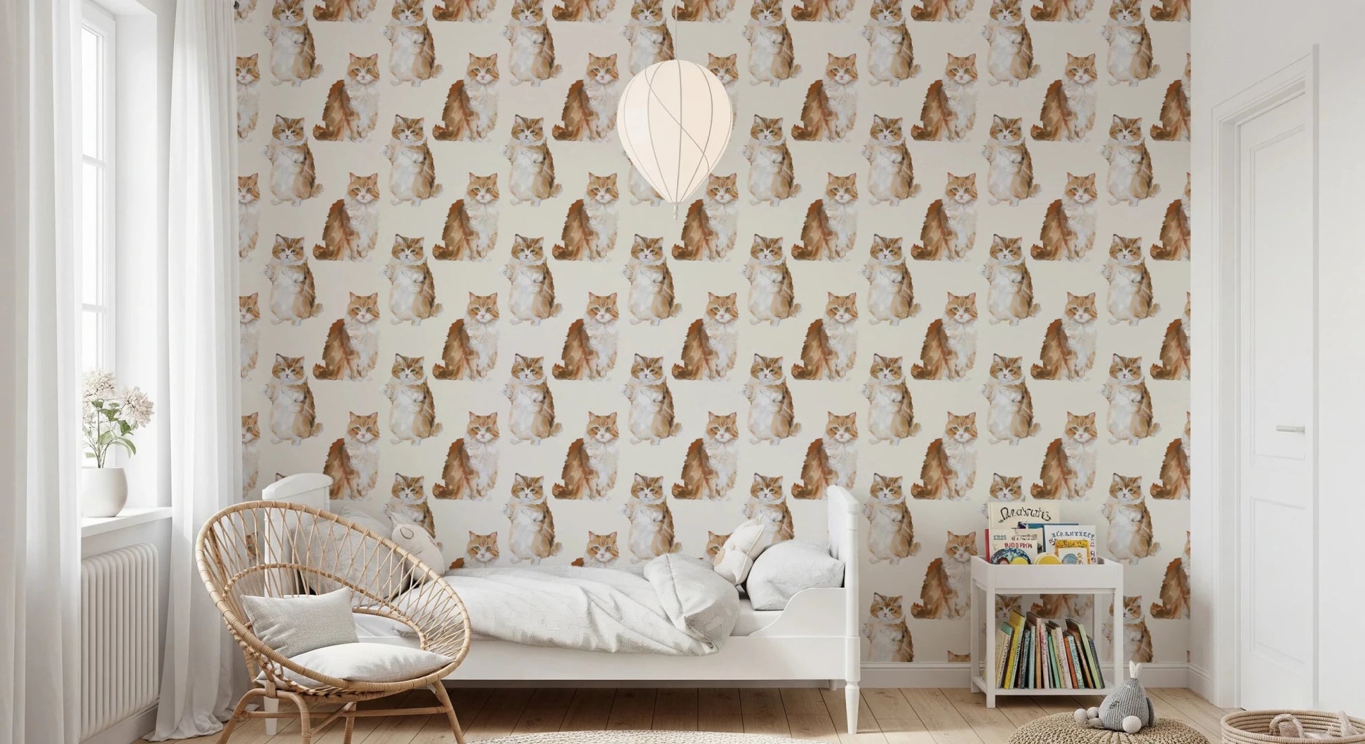 Fluffy tabby cat oil painting wall mural for bedroom.