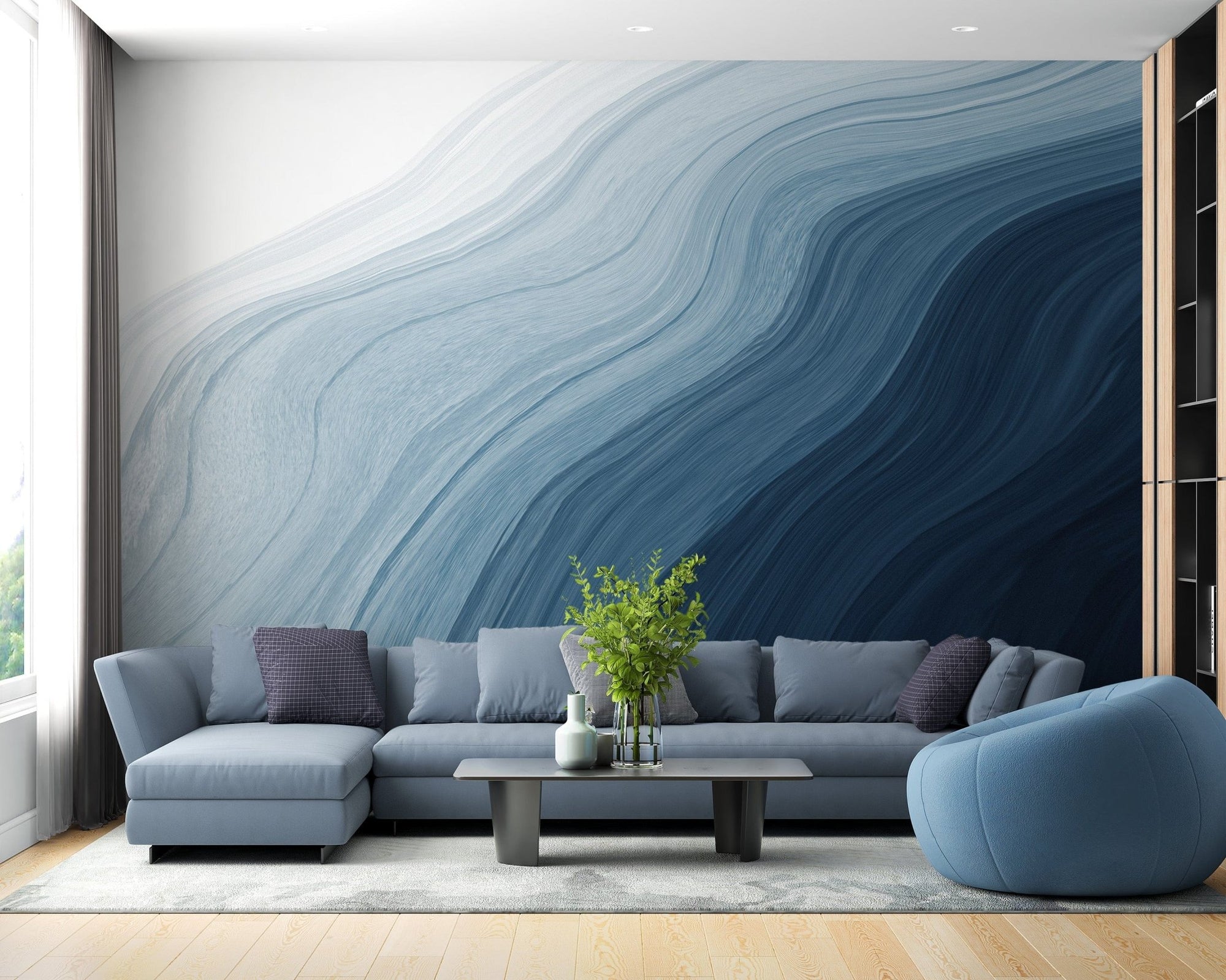 Fluid blue gradient watercolor wallpaper mural, B376
