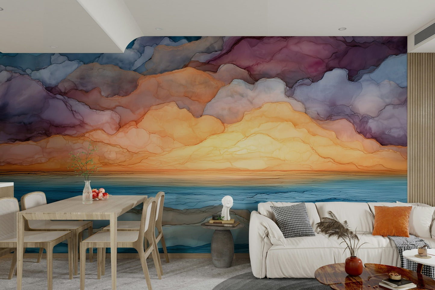 Watercolor-style landscape wall mural
