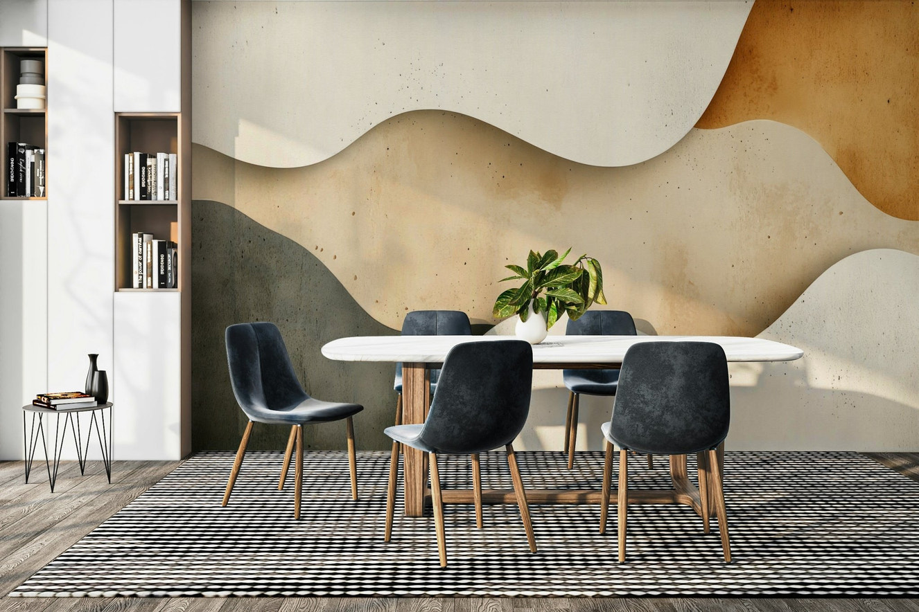 Fluid Sand Forms wall mural on living room wall

