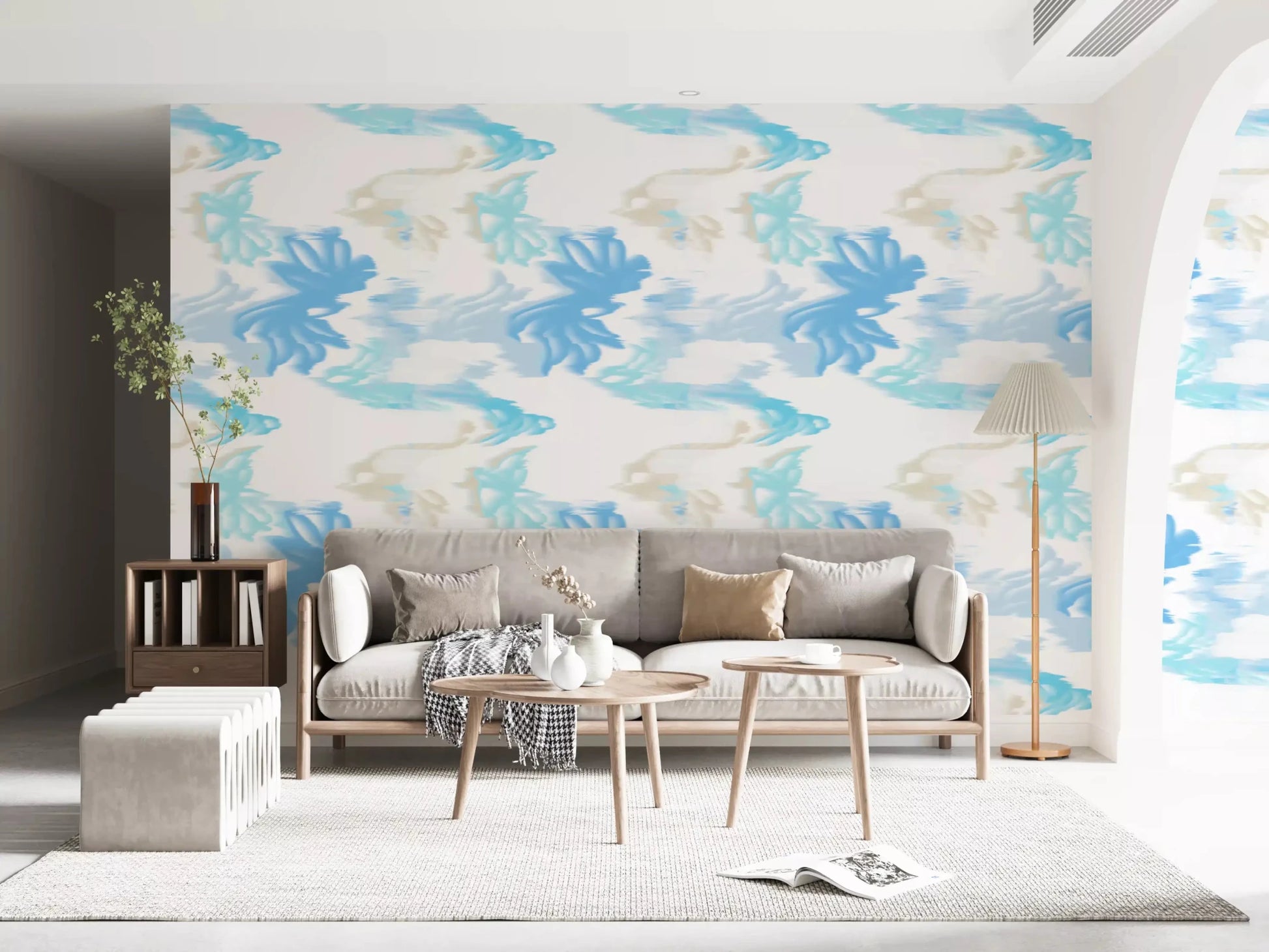 Abstract blue wallpaper featuring Fluid Serenity smooth wave pattern