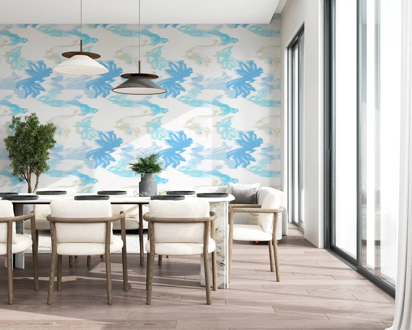 Fluid Serenity wallpaper showing light blue hues and fluid transitions