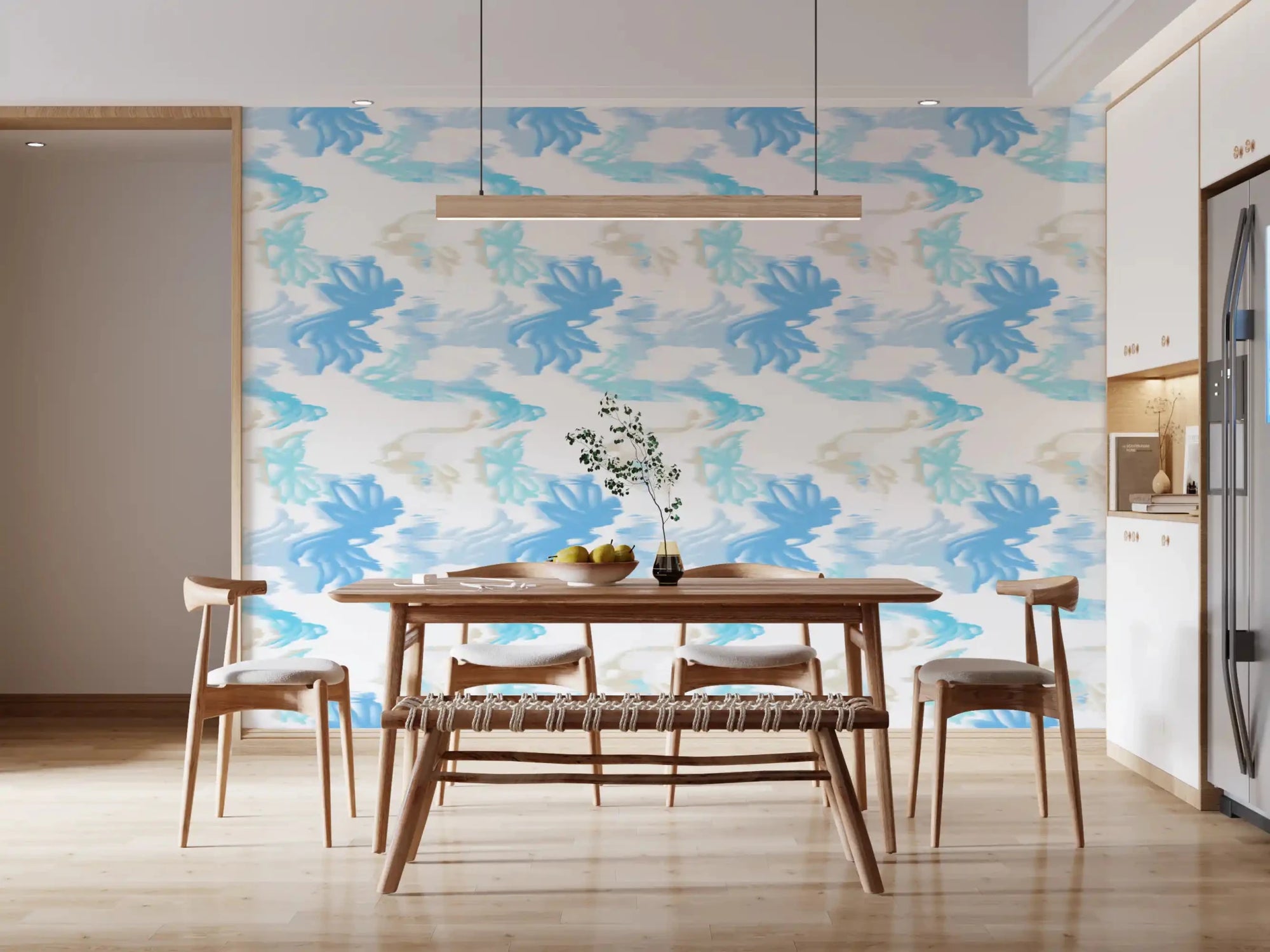 Fluid Serenity wallpaper with flowing blue shapes and soft gradient layers, GD9259