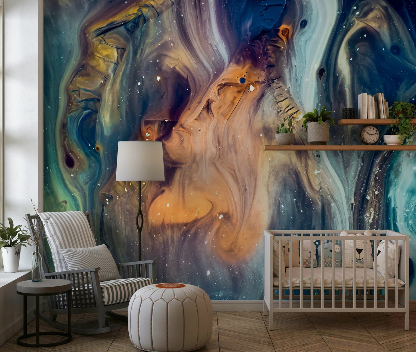 A graceful subtle pattern wall mural in cool, tranquil tones.