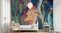 An artistic soft focus mural on minimalist wallpaper.