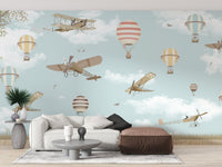 Fun land-themed wall mural with balloons A436