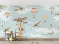 Vibrant fun land wallpaper with balloons and planes A436