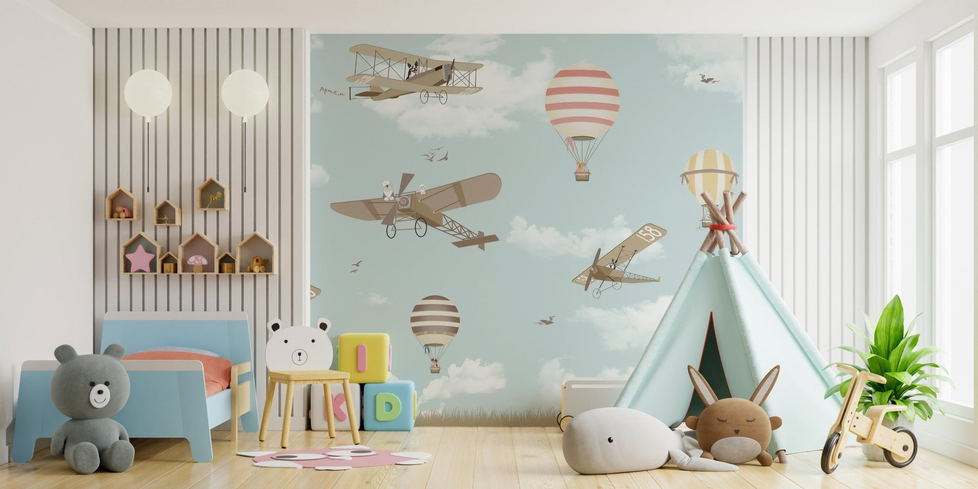 Hot Air Balloons & Planes Fun land Wallpaper Murals - Giffywalls A436