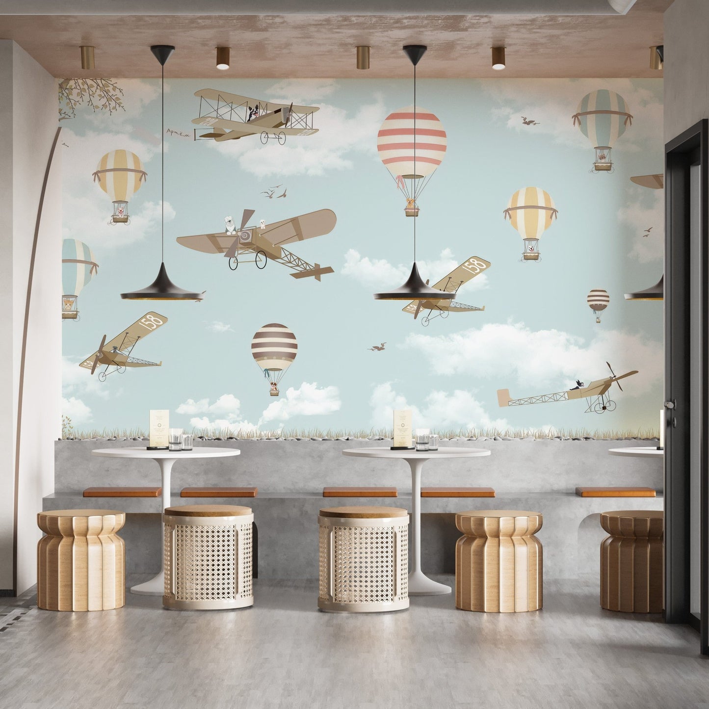 Scenic planes and balloons wallpaper mural A436