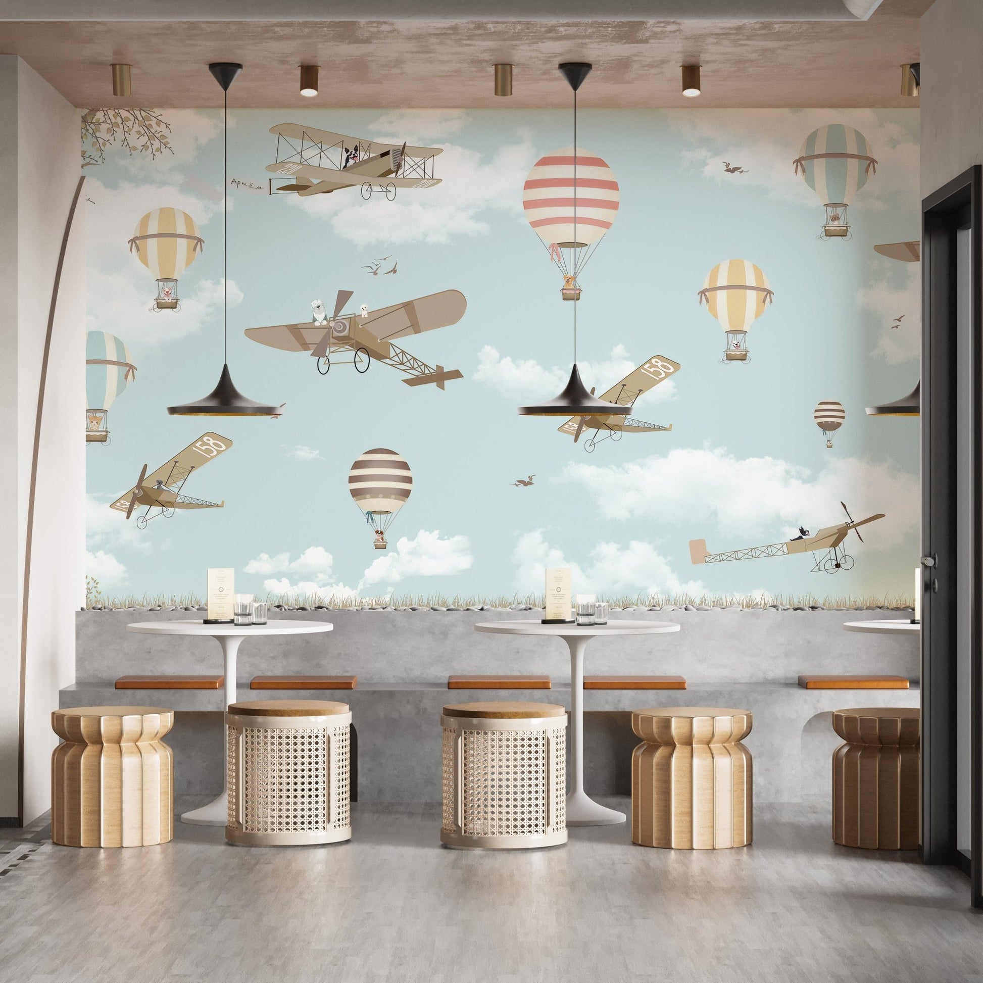 Scenic planes and balloons wallpaper mural A436