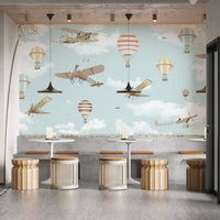 Scenic planes and balloons wallpaper mural A436