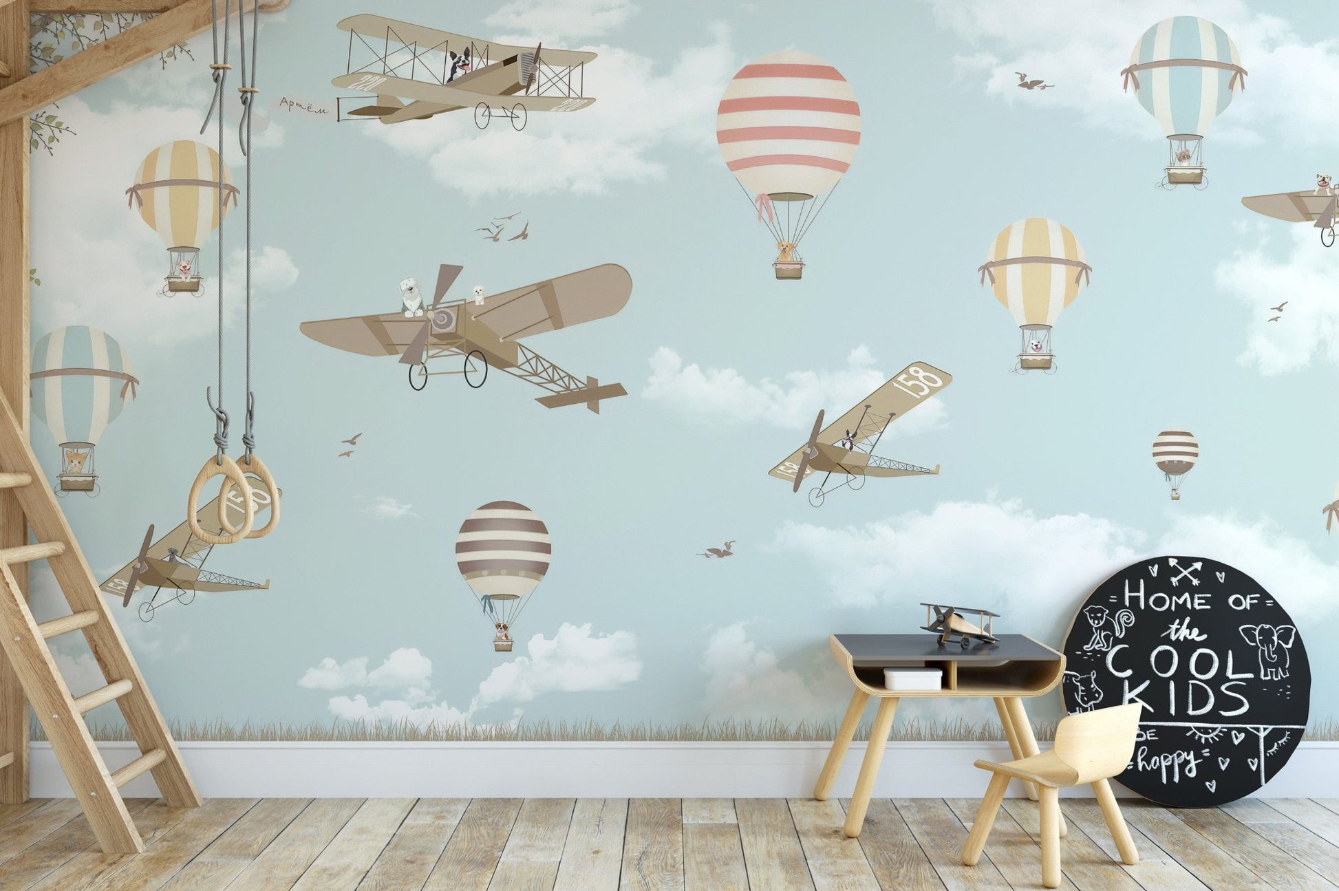 Hot Air Balloons & Planes Fun land  Wallpaper Murals - Giffywalls A436