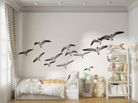 Flying birds horizontal wall mural with soft sky tones

