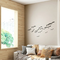 Soaring birds mural design with serene sky tones

