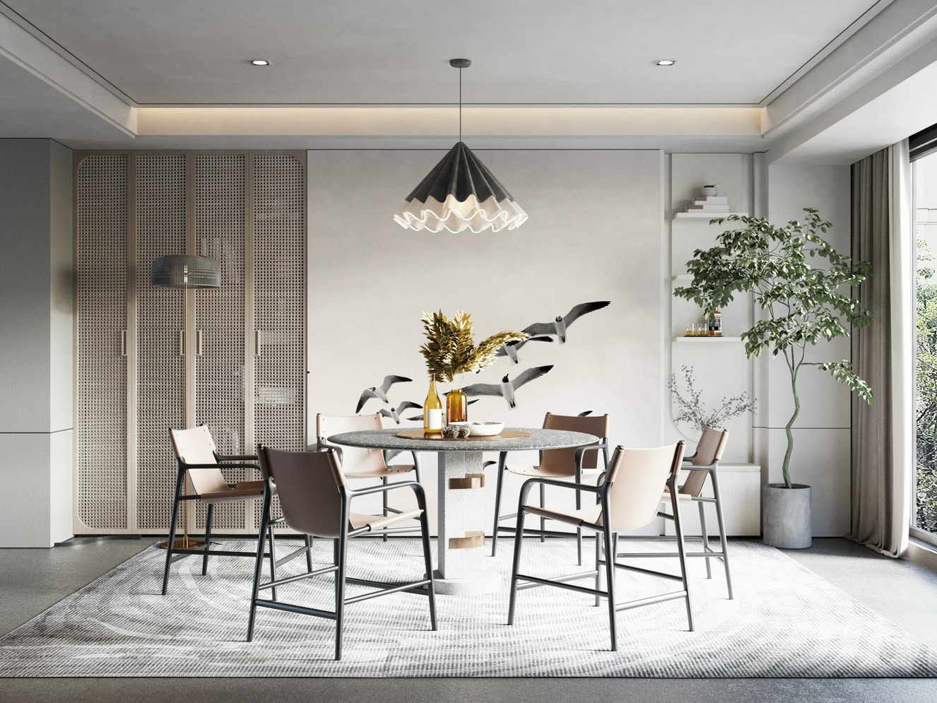 Flying birds vertical wall mural with sky background

