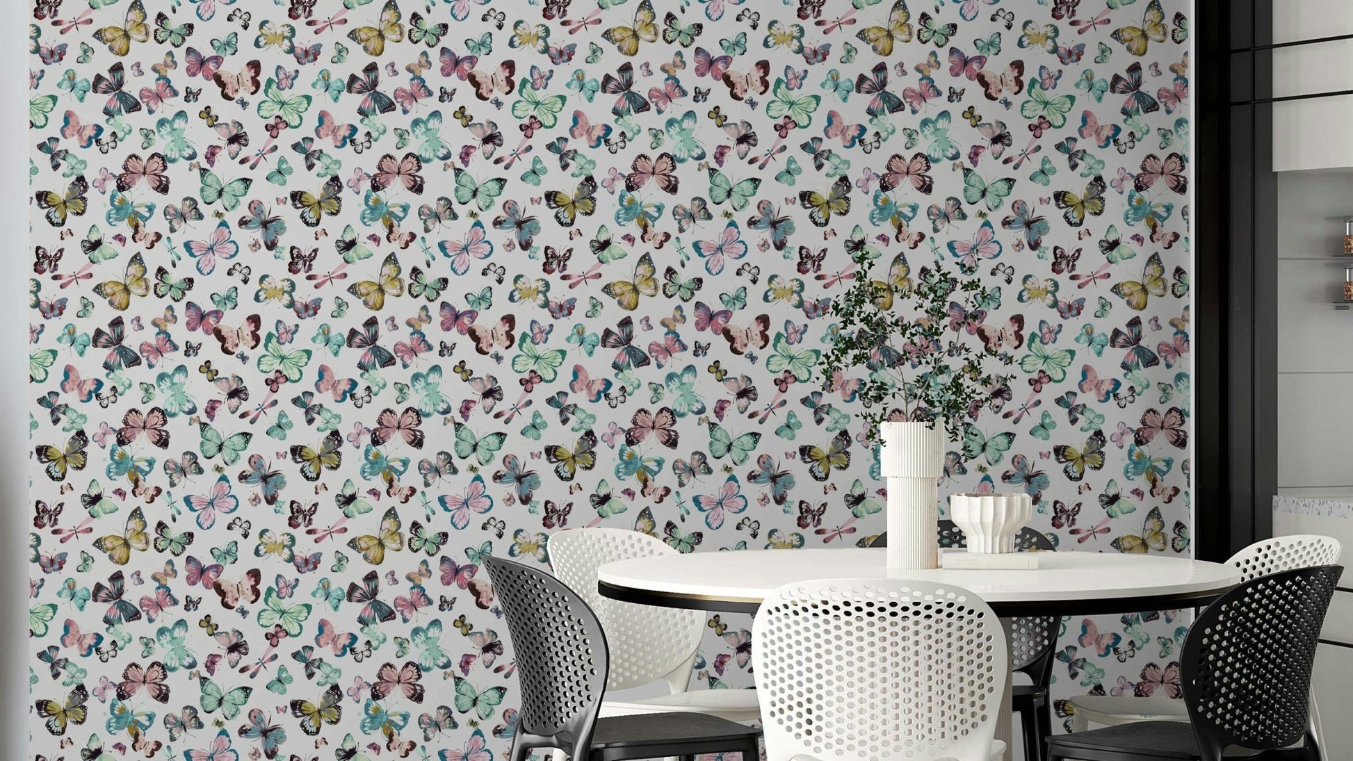 Green and pink wall design

