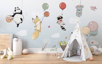 Flying Animals with Balloons in the Air Wallpaper Murals - Giffywalls A677