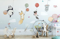 Whimsical flying animals mural for children A677
