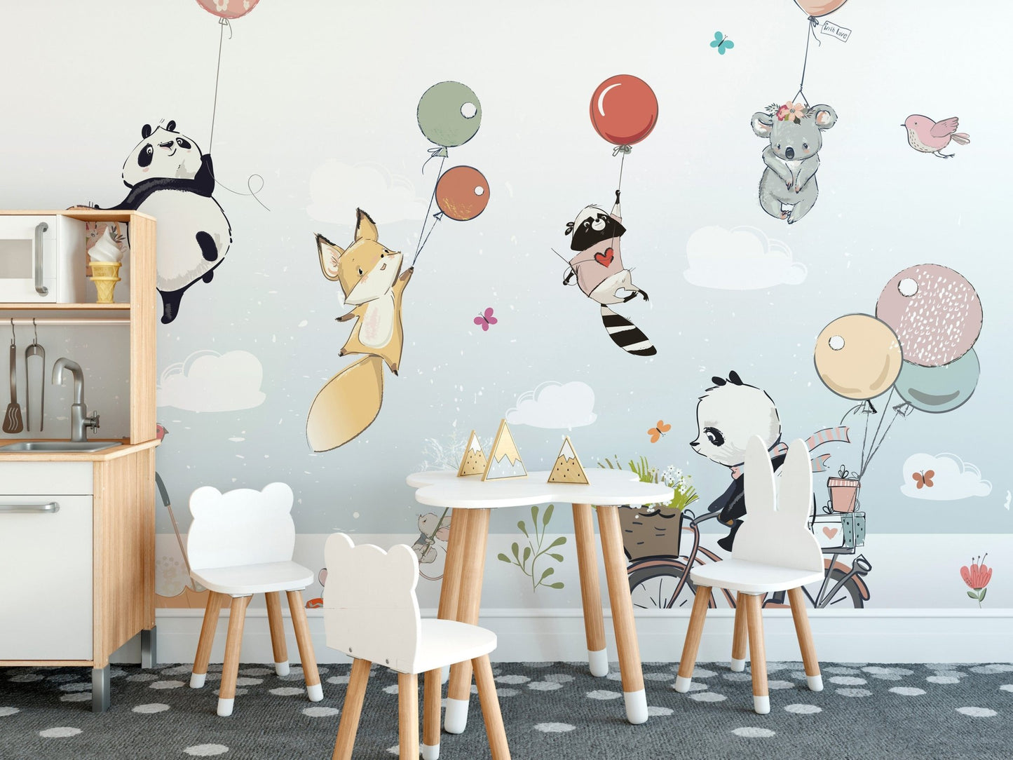Flying Animals with Balloons in the Air Wallpaper Murals - Giffywalls A677