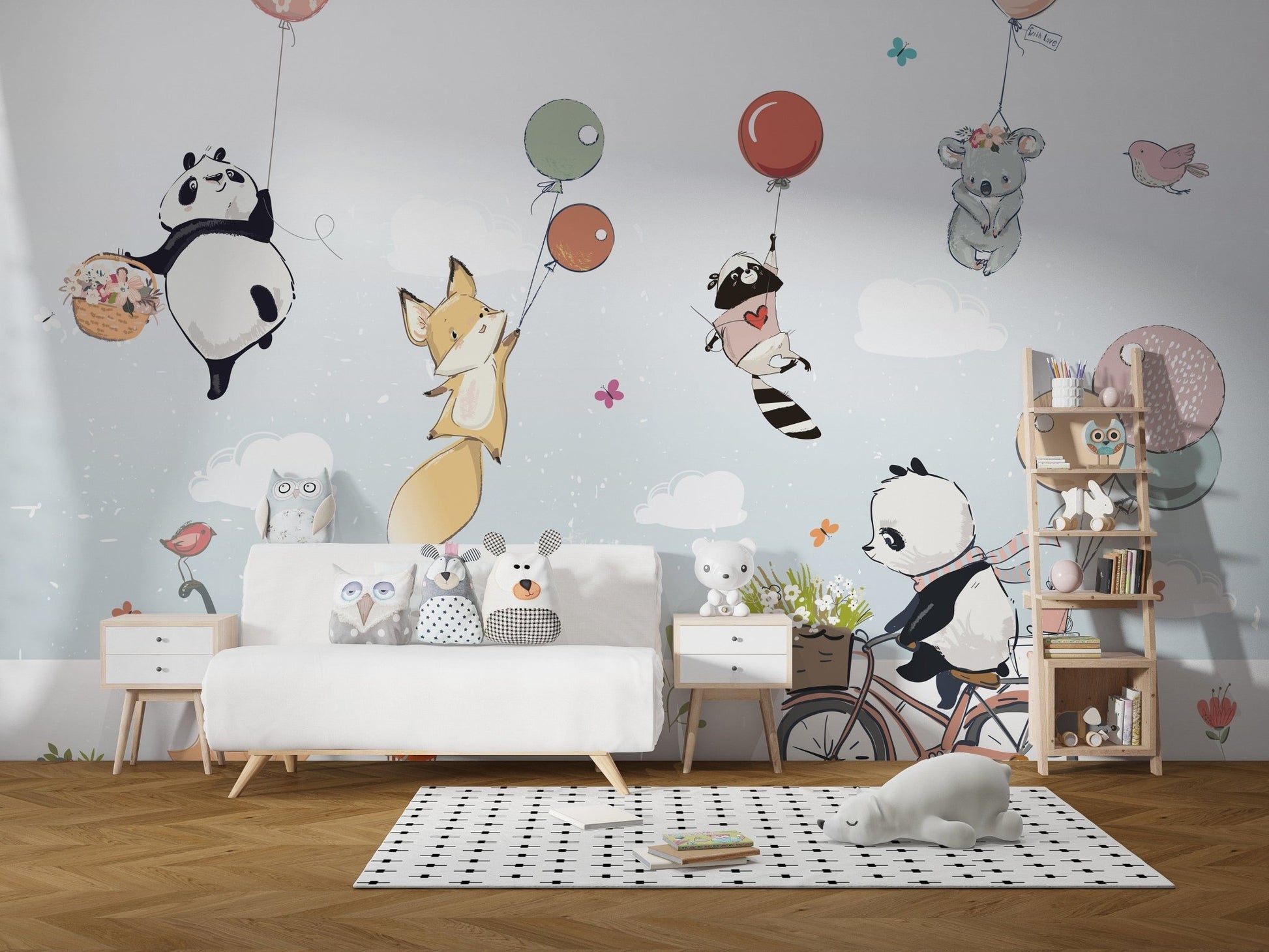 Flying Animals with Balloons in the Air Wallpaper Murals - Giffywalls A677