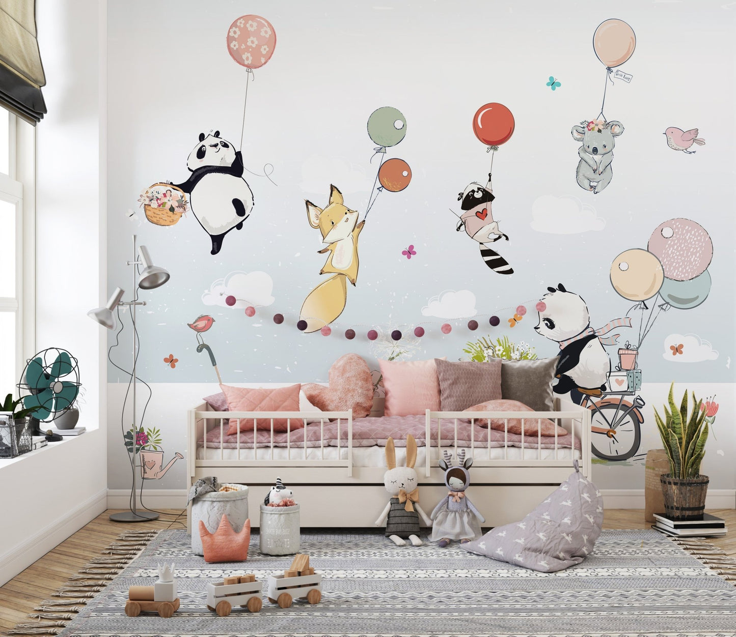 Nursery wallpaper with floating animals design A677
