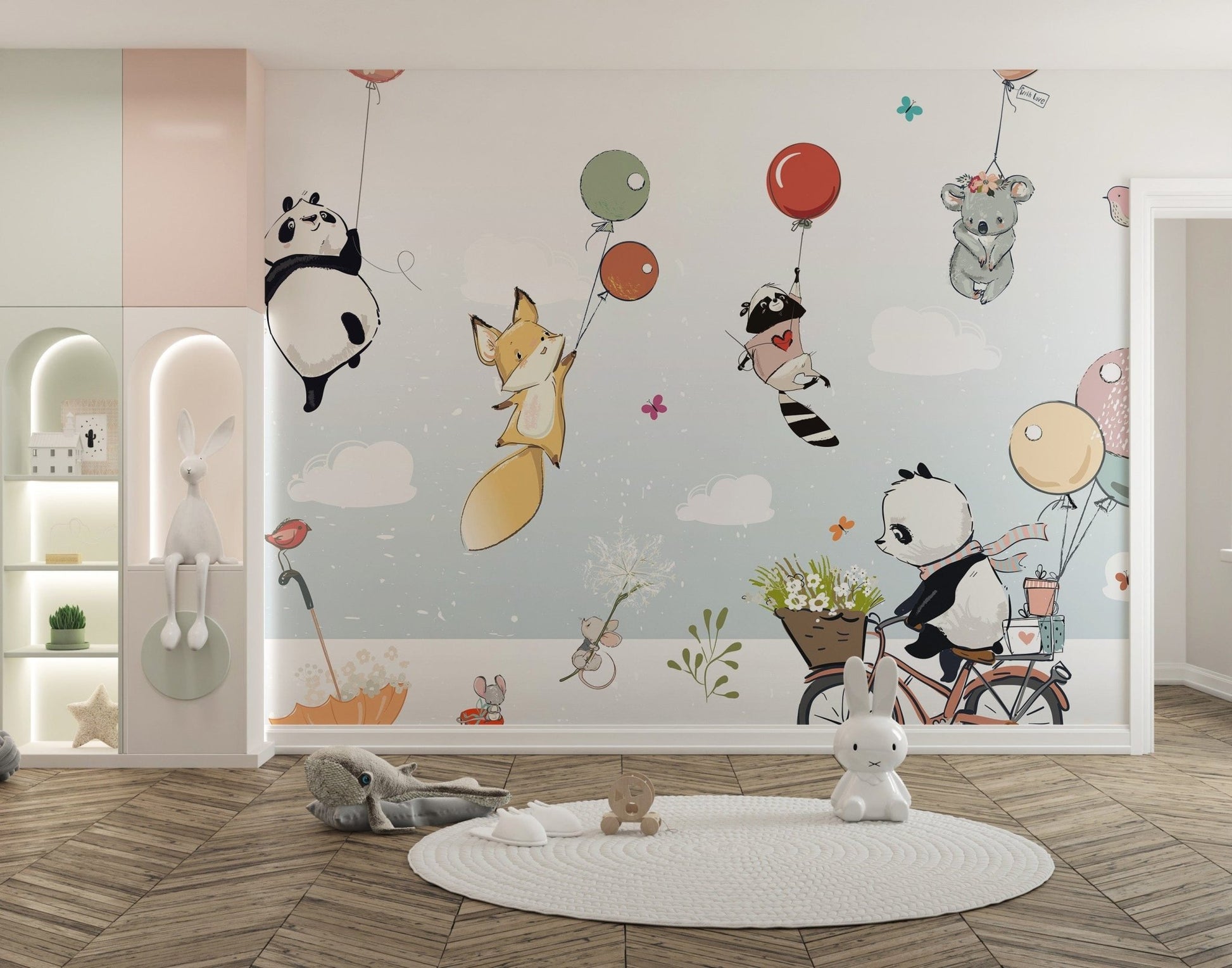 Nursery mural with animals and balloons theme A677

