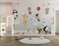 Nursery mural with animals and balloons theme A677
