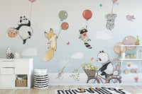 Flying animals with balloons kids room mural A677
