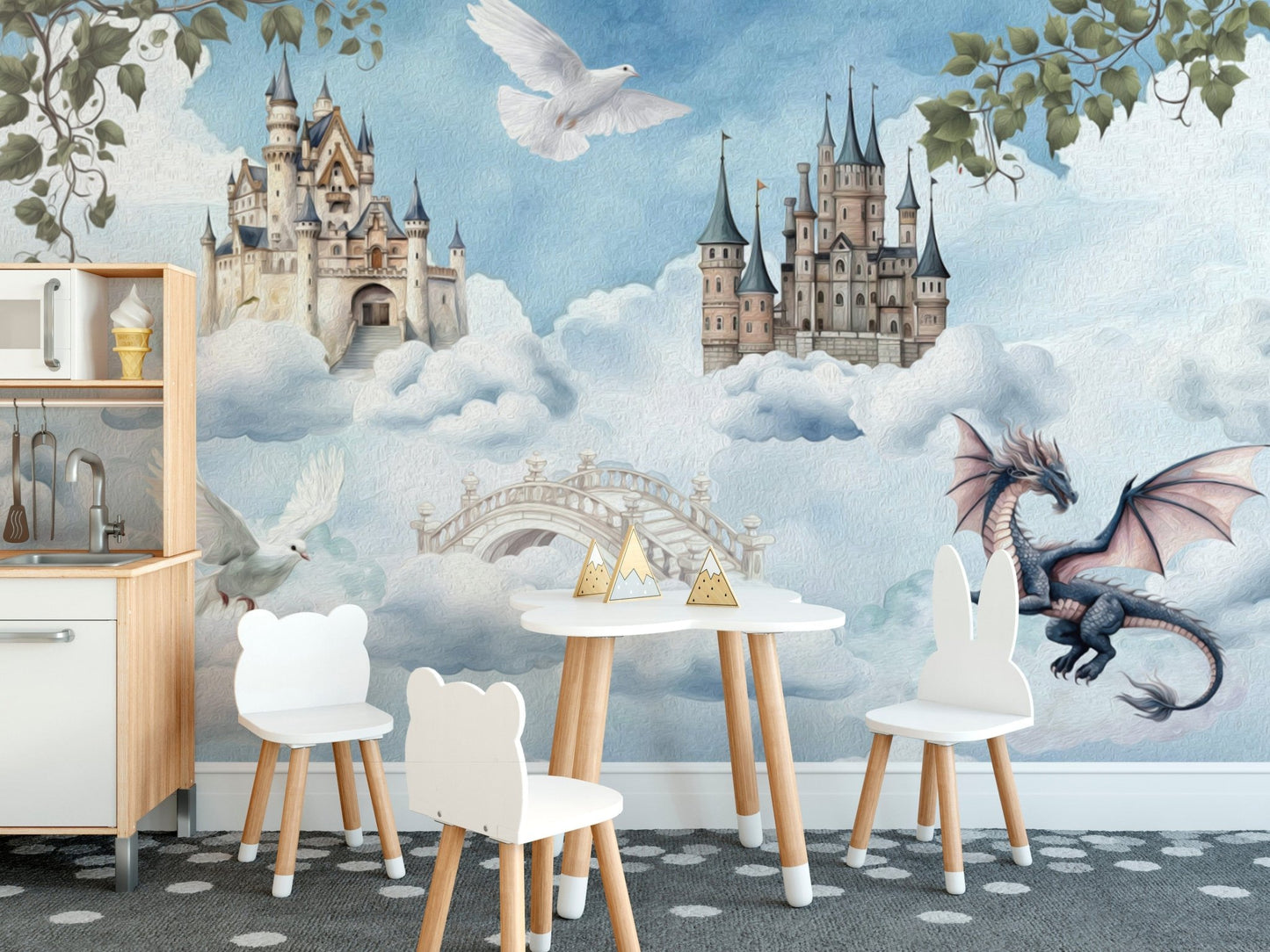 Storybook Dragon Castle Nursery Wallpaper
