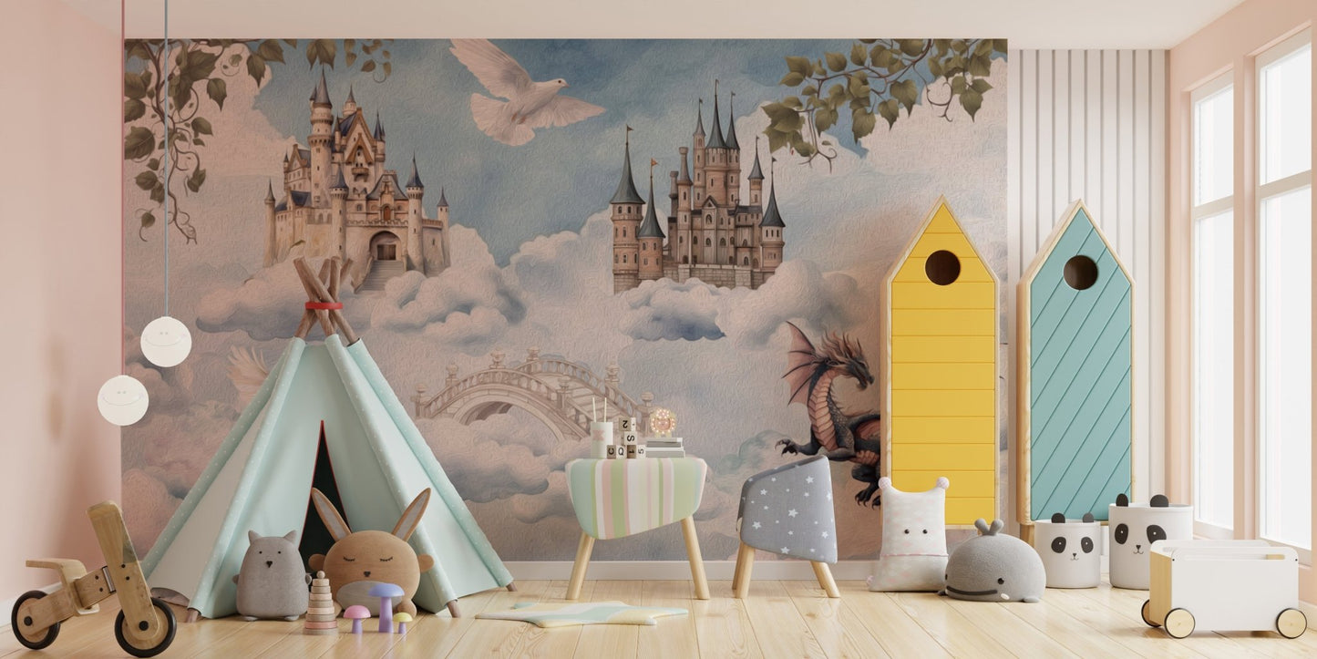 Whimsical Dragon Castle Nursery Wallpaper

