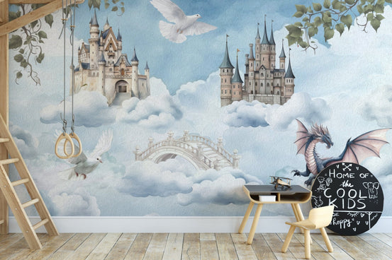 Flying Dragon Fantasy Castle Wallpaper
 D188