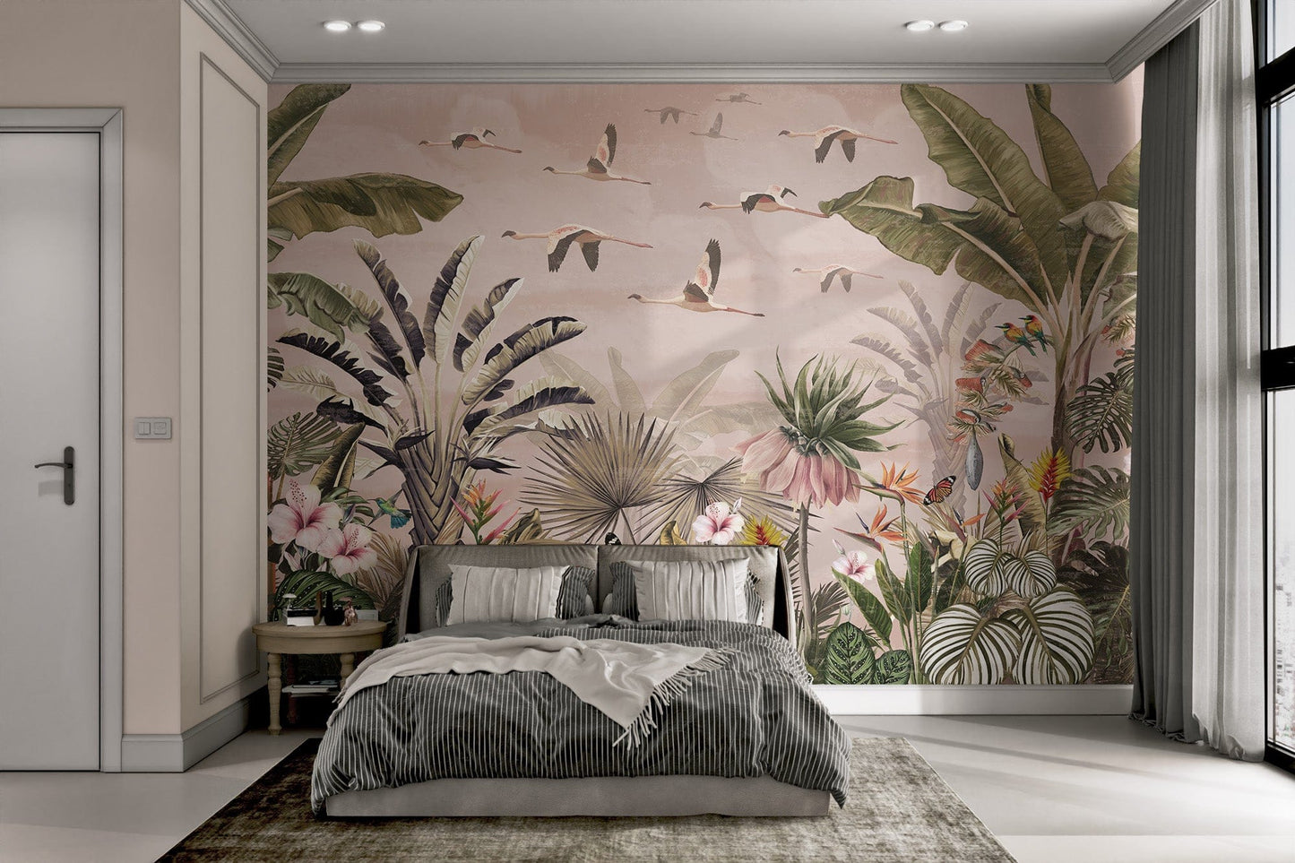 Flying flamingos jungle bird wallpaper
