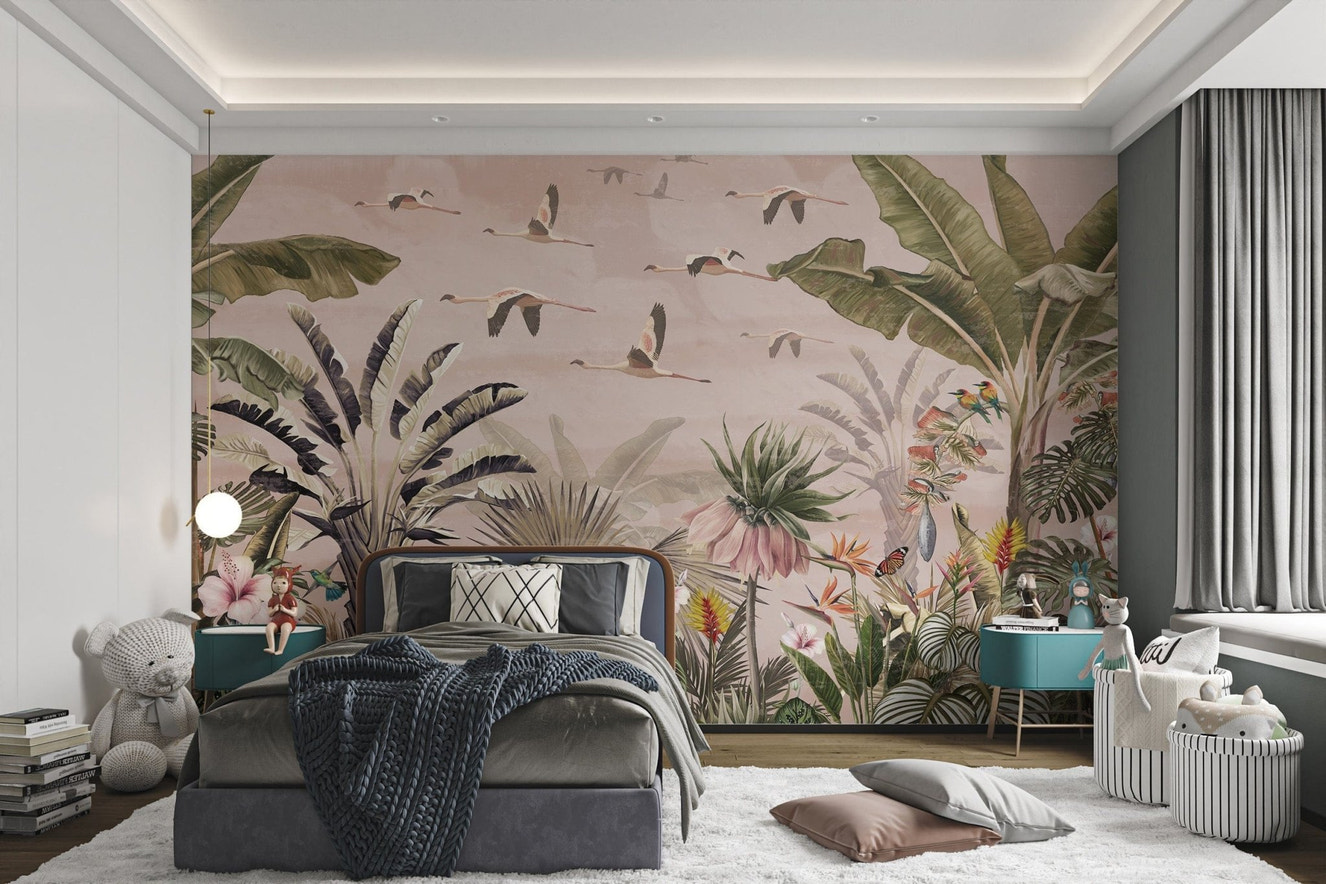 Colorful flamingo wallpaper for rooms
