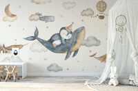 Nursery wallpaper with flying whales
