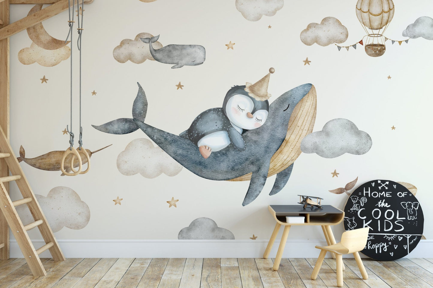 Adorable whale and stars wallpaper
