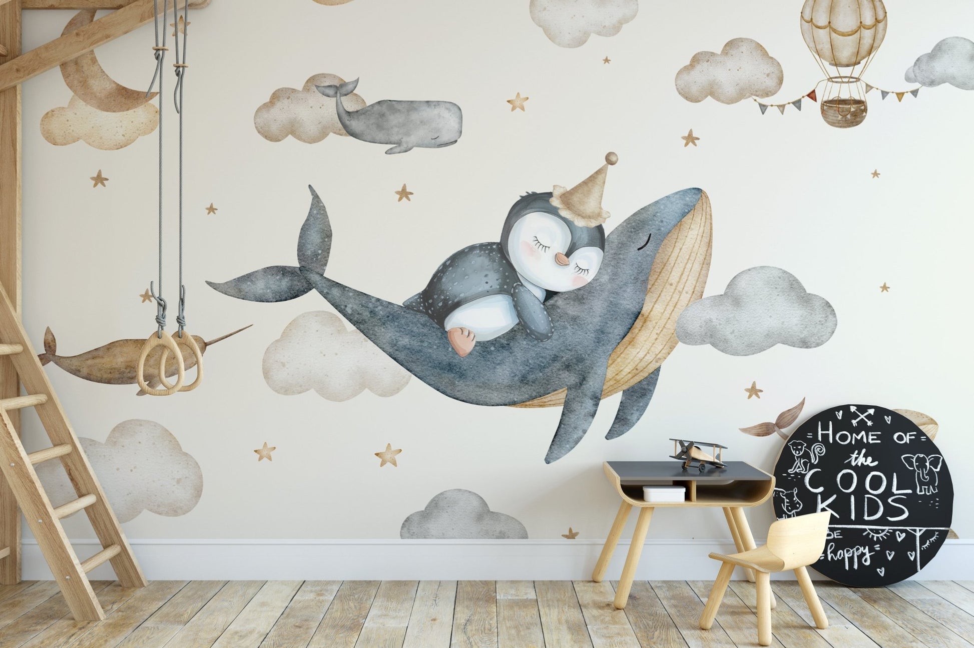 Adorable whale and stars wallpaper
