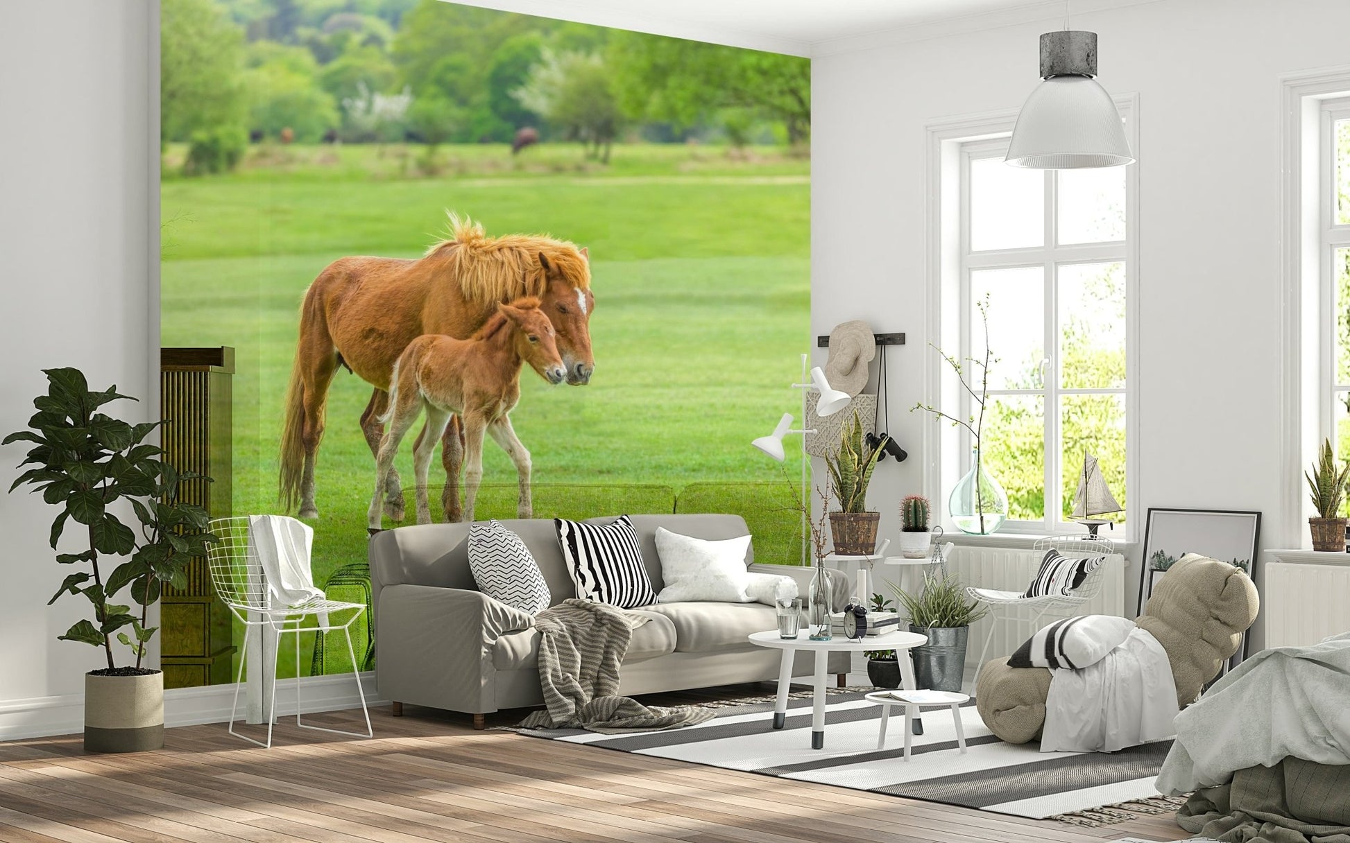 Heart-warming animal scene wall mural for a relaxing lounge atmosphere.