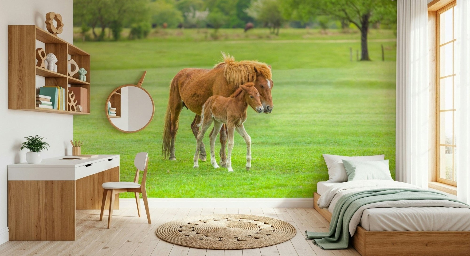 Foal's First Steps Wall Mural used as a hallway accent wallpaper., GD3106
