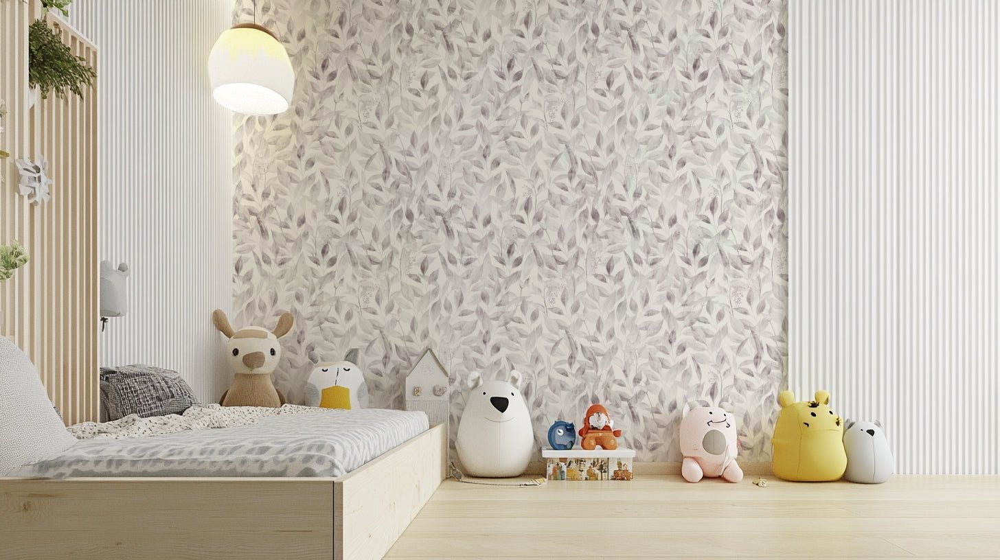 An angled shot of a wall with peaceful wallpaper, GD4471