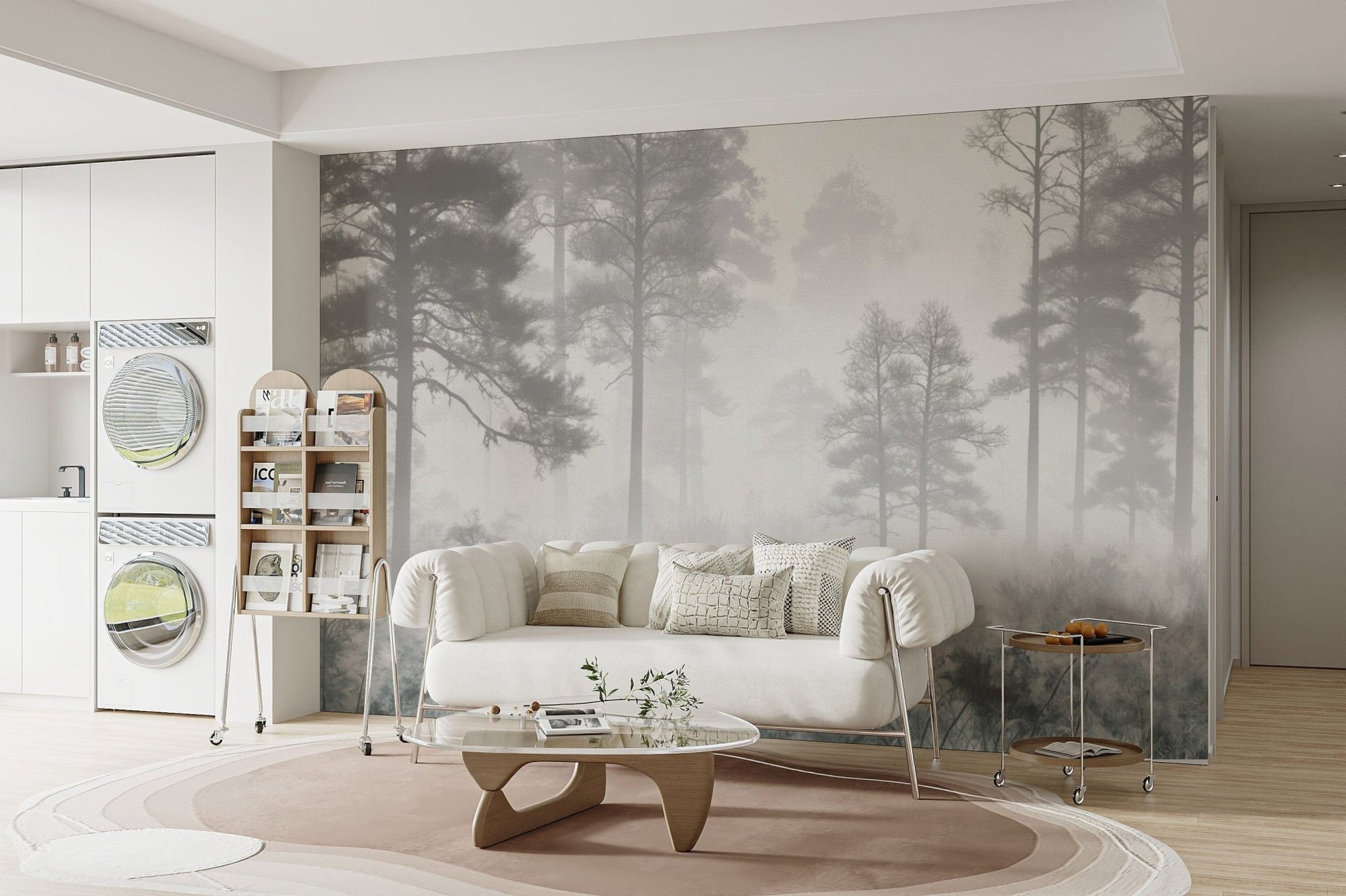 Misty trees forest wall mural
