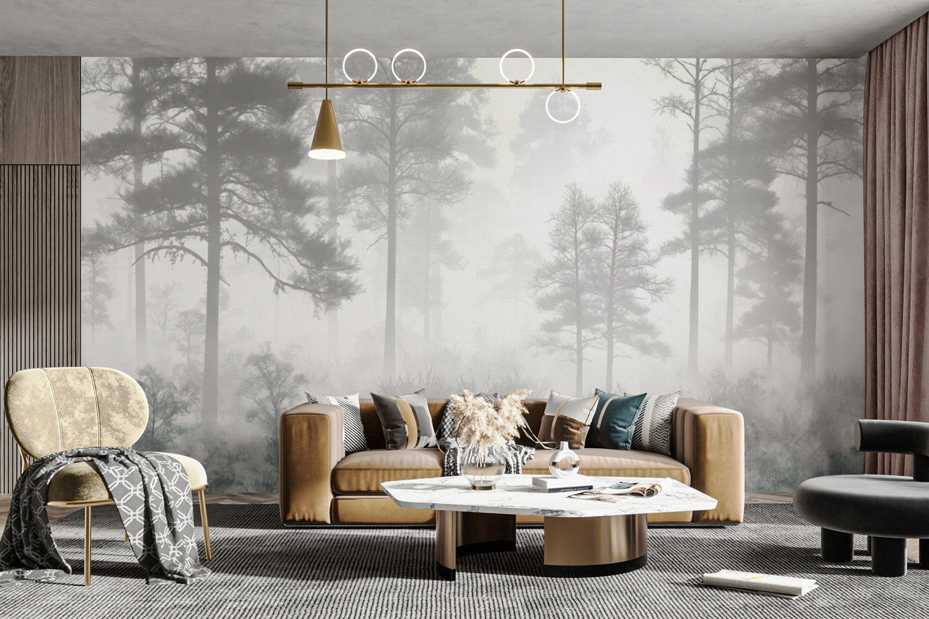 Foggy forest landscape wall mural
