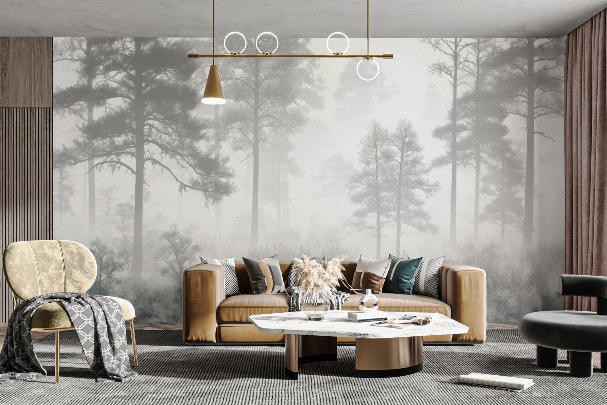 Foggy forest landscape wall mural
