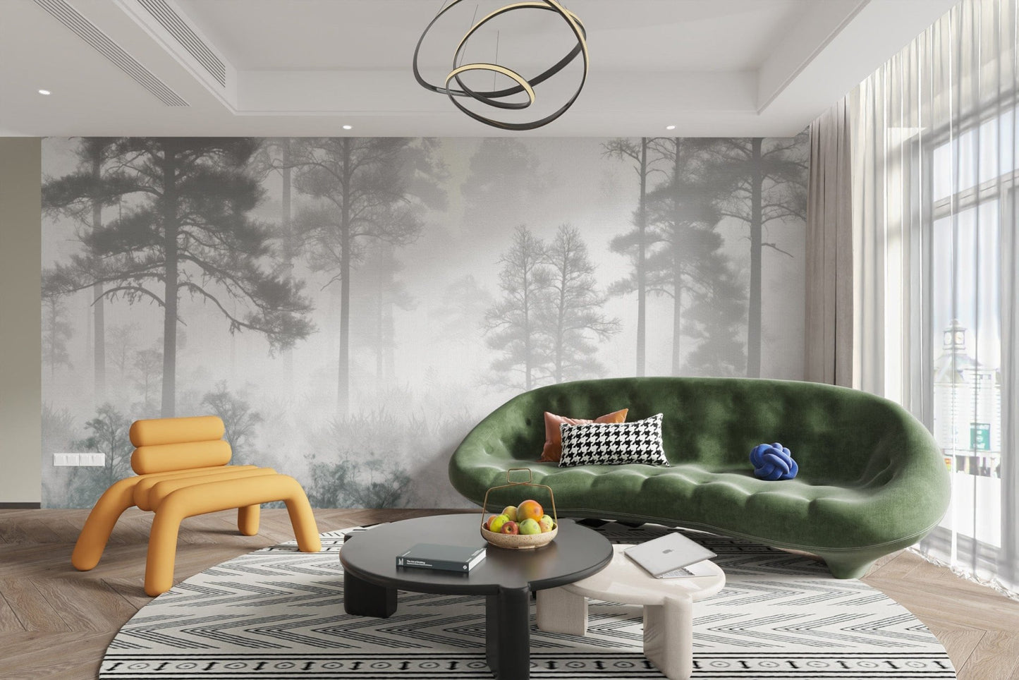 Dense fog forest landscape mural
