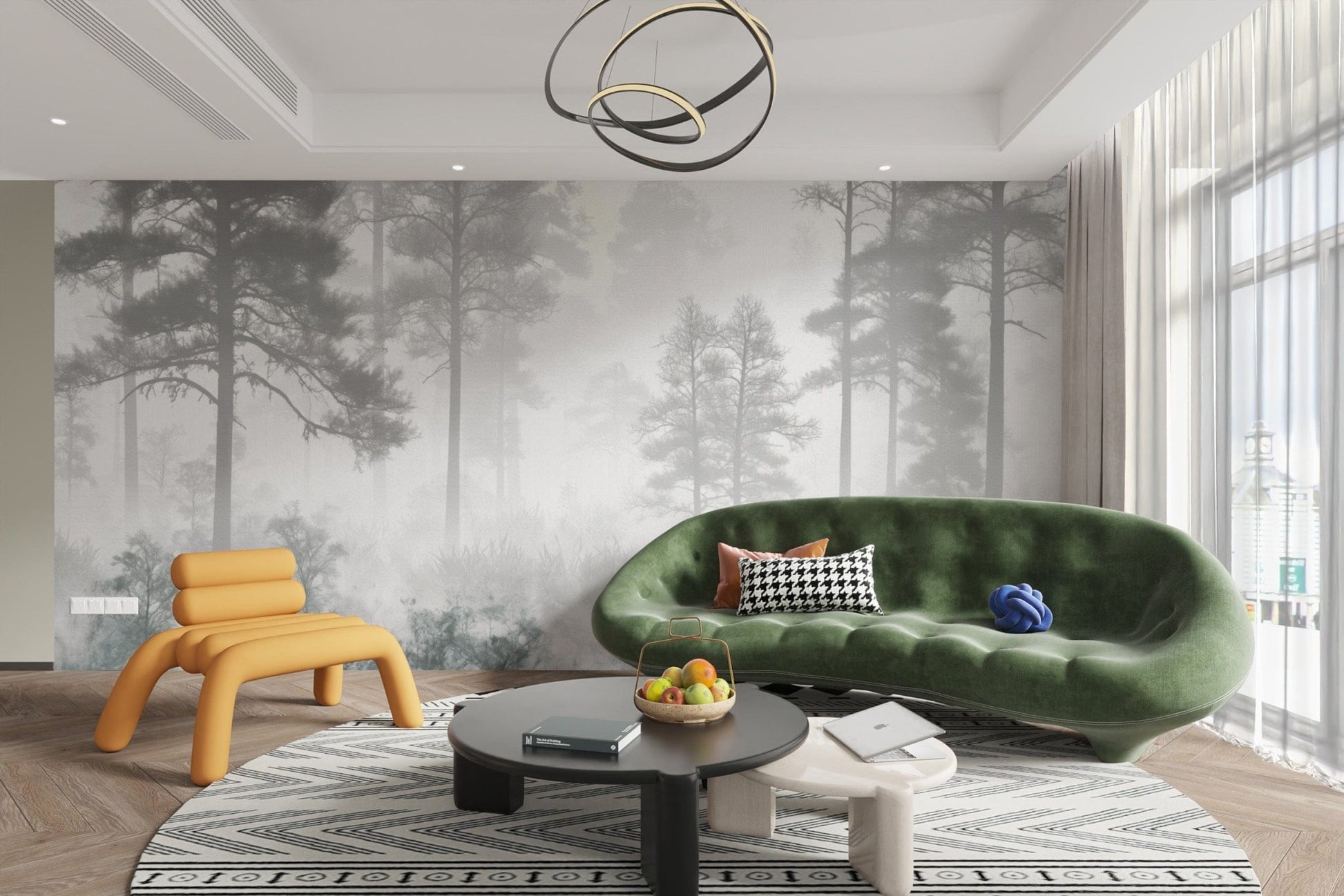 Dense fog forest landscape mural
