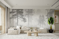 Serene misty forest wall wallpaper
