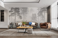 Grey foggy forest landscape mural
