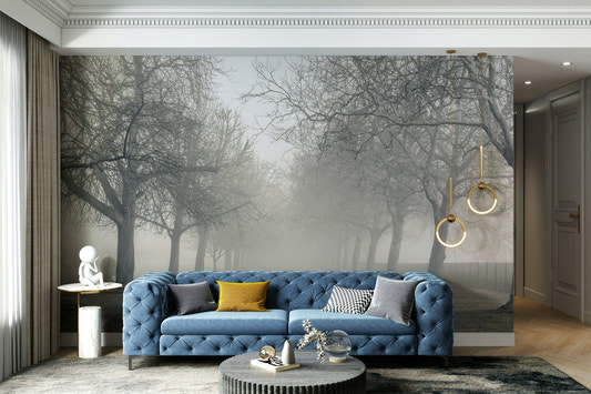 Foggy Forest Lane Wall Mural