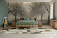 Foggy Forest Lane Wall Mural