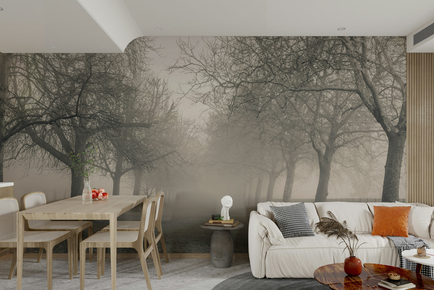 Foggy Forest Lane Wall Mural